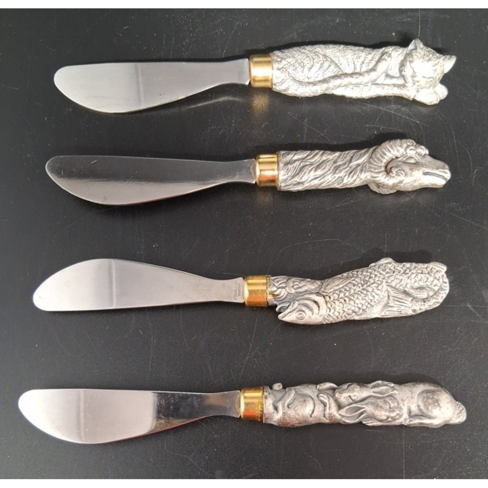 Pewter Cat, Ram, Fish, Rabbit Stainless Steel Butter knives - Picture 3 of 16
